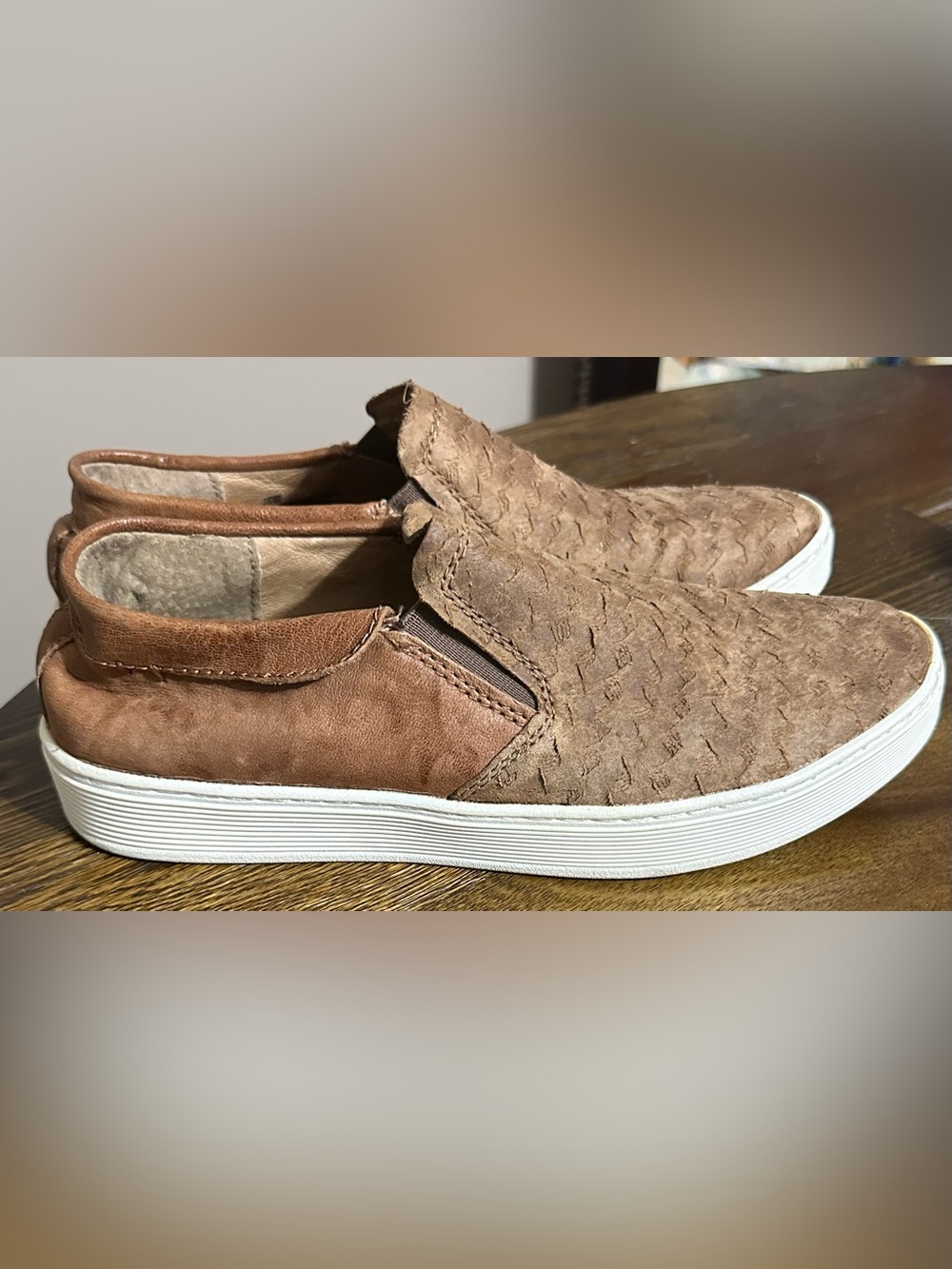 Sofft Brown Braided Slip-On Sneakers with White Sole